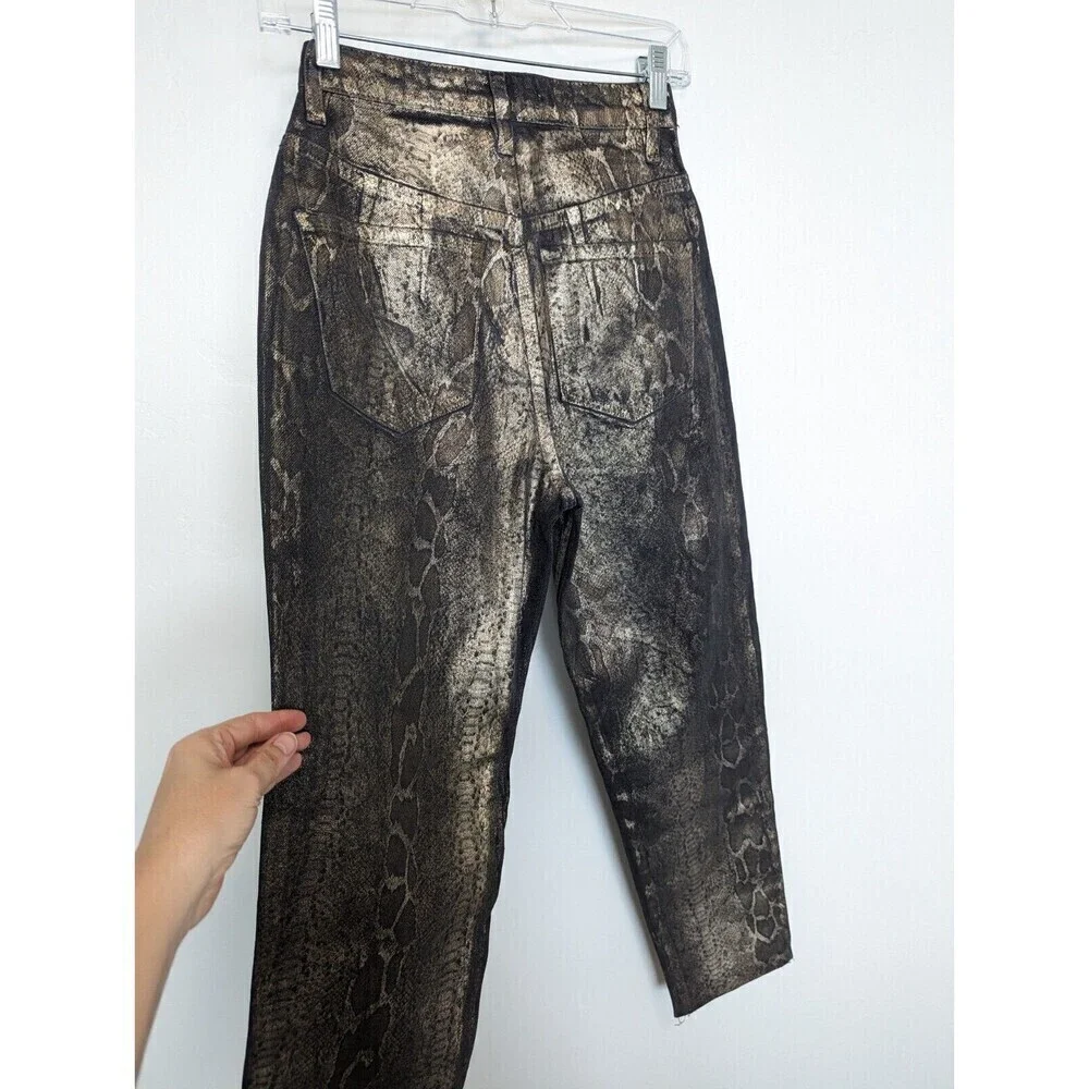 Free People Crvy‎ Georgina Pants Women Size 25 Gold Foil Straight Leg Snake Club